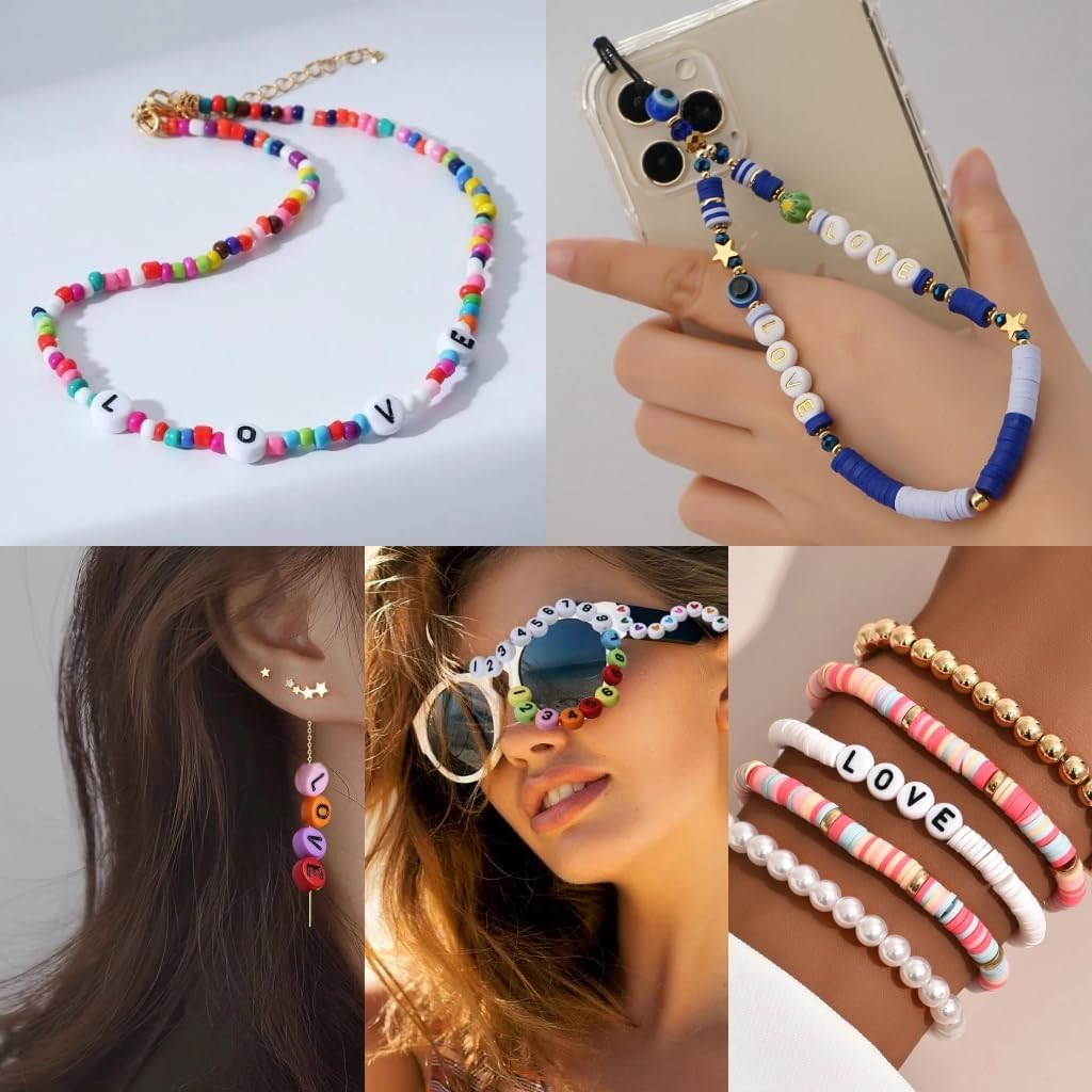 XIANNVXI 3500 Pcs White Letter Beads for Bracelets Colorful Acrylic Beads for Jewelry Making (White & Mix Beads)