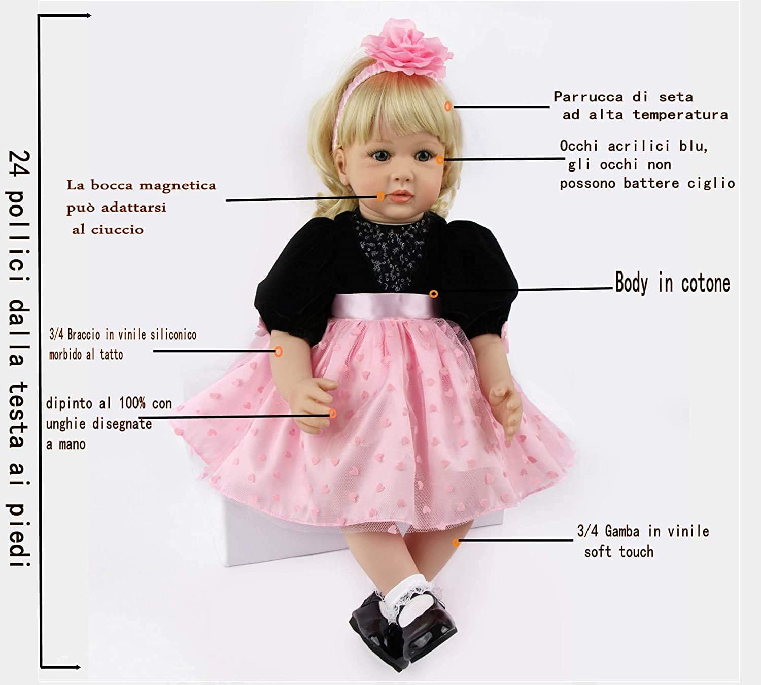 ZIYIUI Bebe Reborn 24 pollici 60 cm vinile di silicone morbido bambola Reborn fatto a mano bebe Reborn ragazza regalo di giocattoli per ragazzo, ragazza, regalo di Natale(bambola Reborn Girl 60 cm)