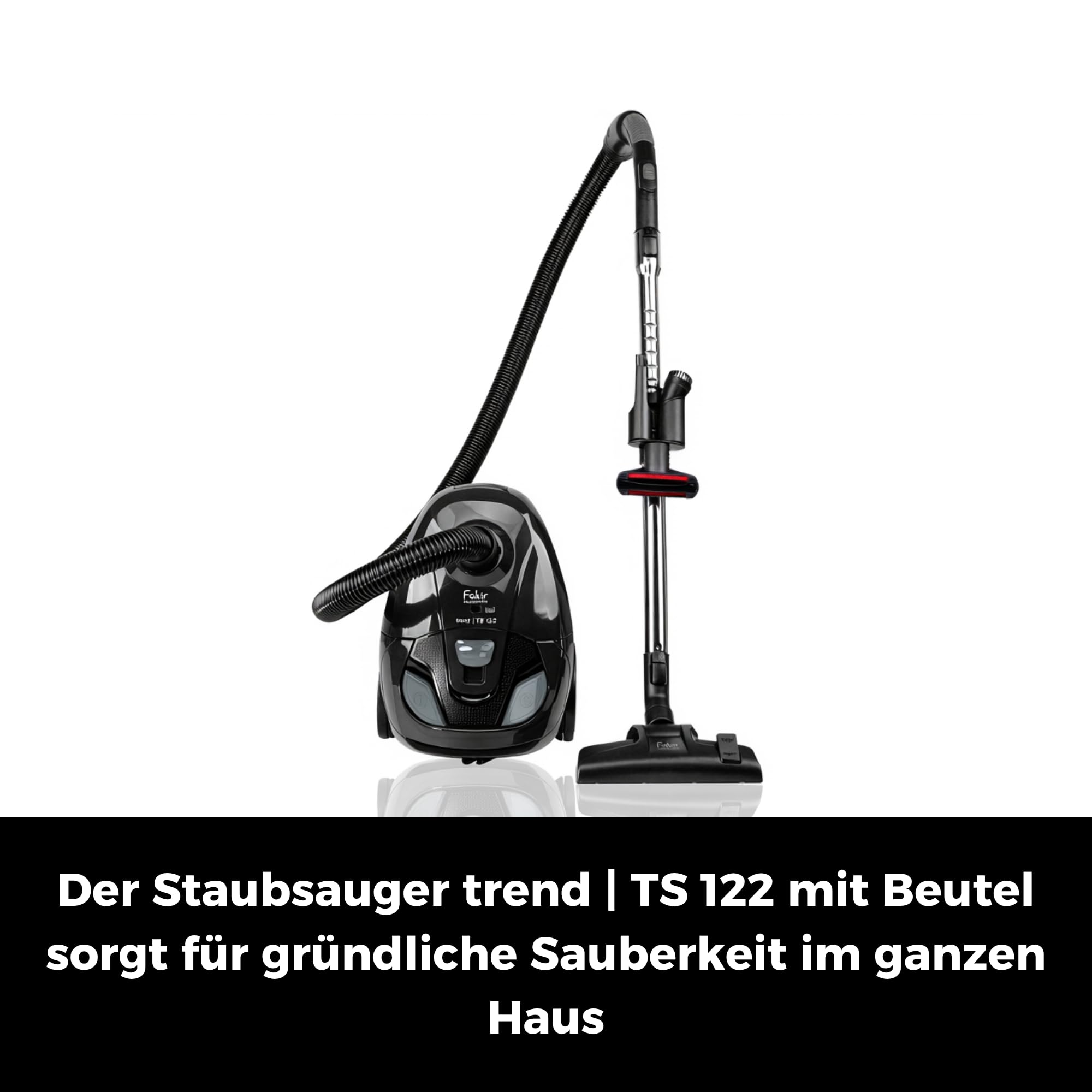 Fakir Trend TS 122 - Aspirapolvere con sacchetto, 700 W, con cavo, filtro EPA, motore silenzioso ad alta efficienza, grande sacchetto per la polvere da 2 l e raggio d'azione 7 m, colore: Nero/Grigio
