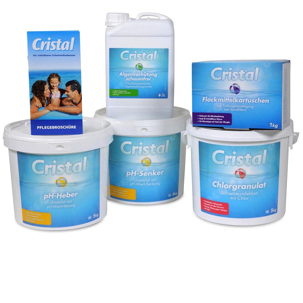 Cristal Chlor Poolpflege-Set - 6-teiliges Komplettset - 20kg Wasserpflege für Pools - Inklusive Chlor & Zubehör - Effektive Reinigung für Pool & Whirlpool