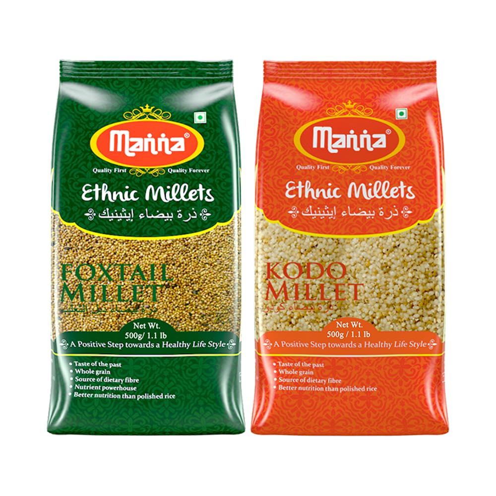 Manna Millets 1Kg Combo Pack of 2 | Natural Grains | Unpolished Millets | Foxtail 500g, Kodo 500g | Low GI Native Rice |