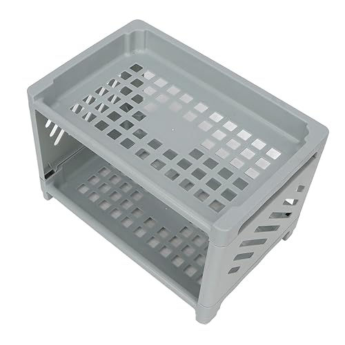Estante para cosméticos de escritorio de 2 niveles, organizador de escritorio, estante de almacenamiento, diseño hueco de PP, gris