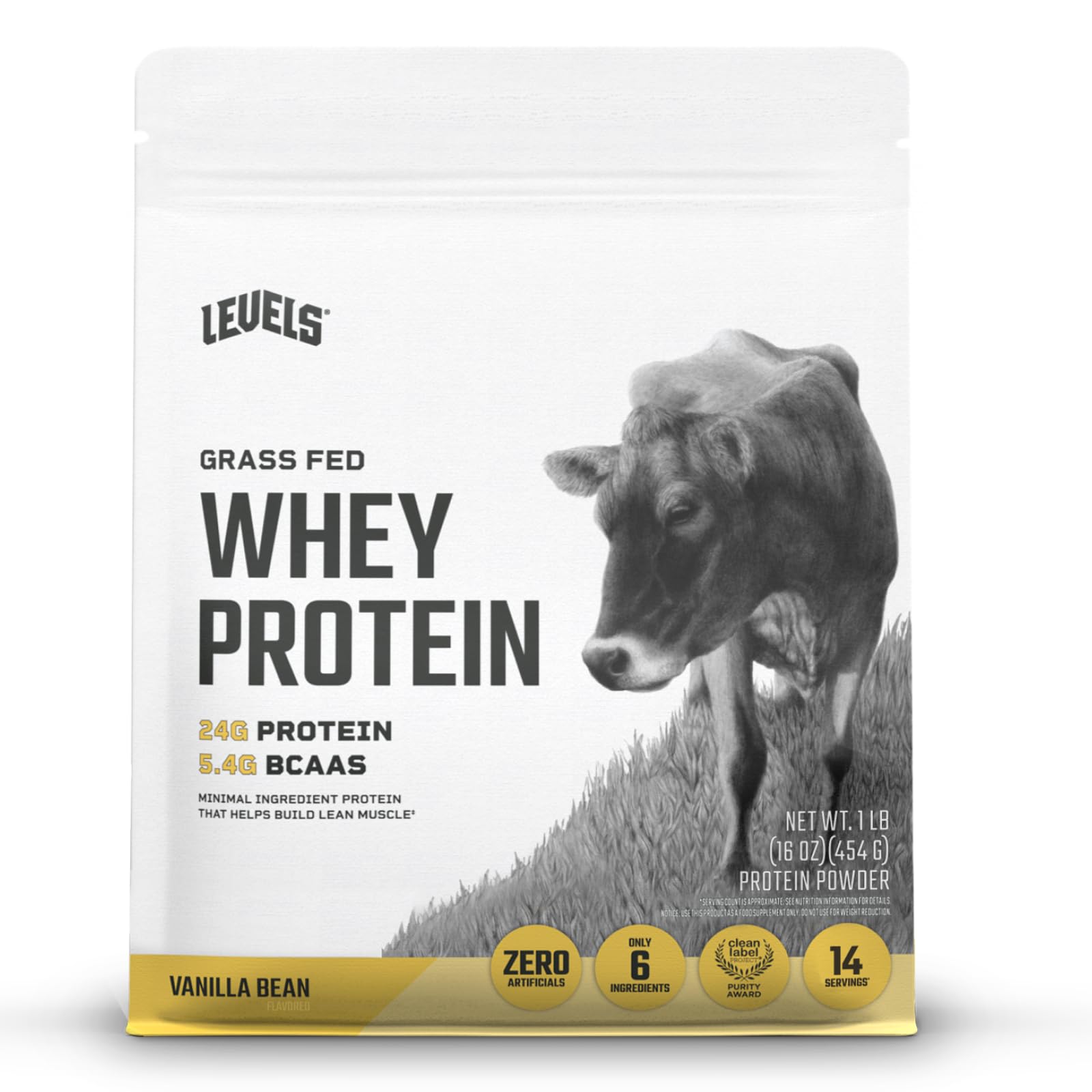 Grass Fed 100% Whey Protein, No Hormones, Vanilla Bean, 1LB
