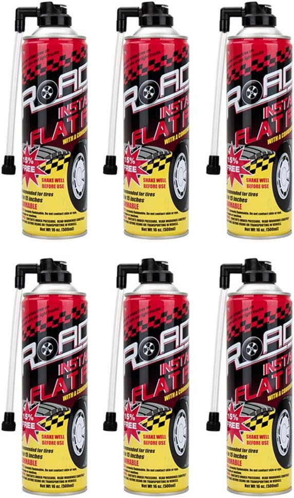Road Instant Fixes Flat Tire Easy Hose Tire Inflator Air Filler Sealant 16oz (6 Pack)