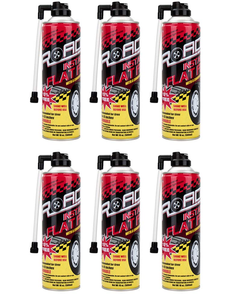 Road Instant Fixes Flat Tire Easy Hose Tire Inflator Air Filler Sealant 16oz (6 Pack)