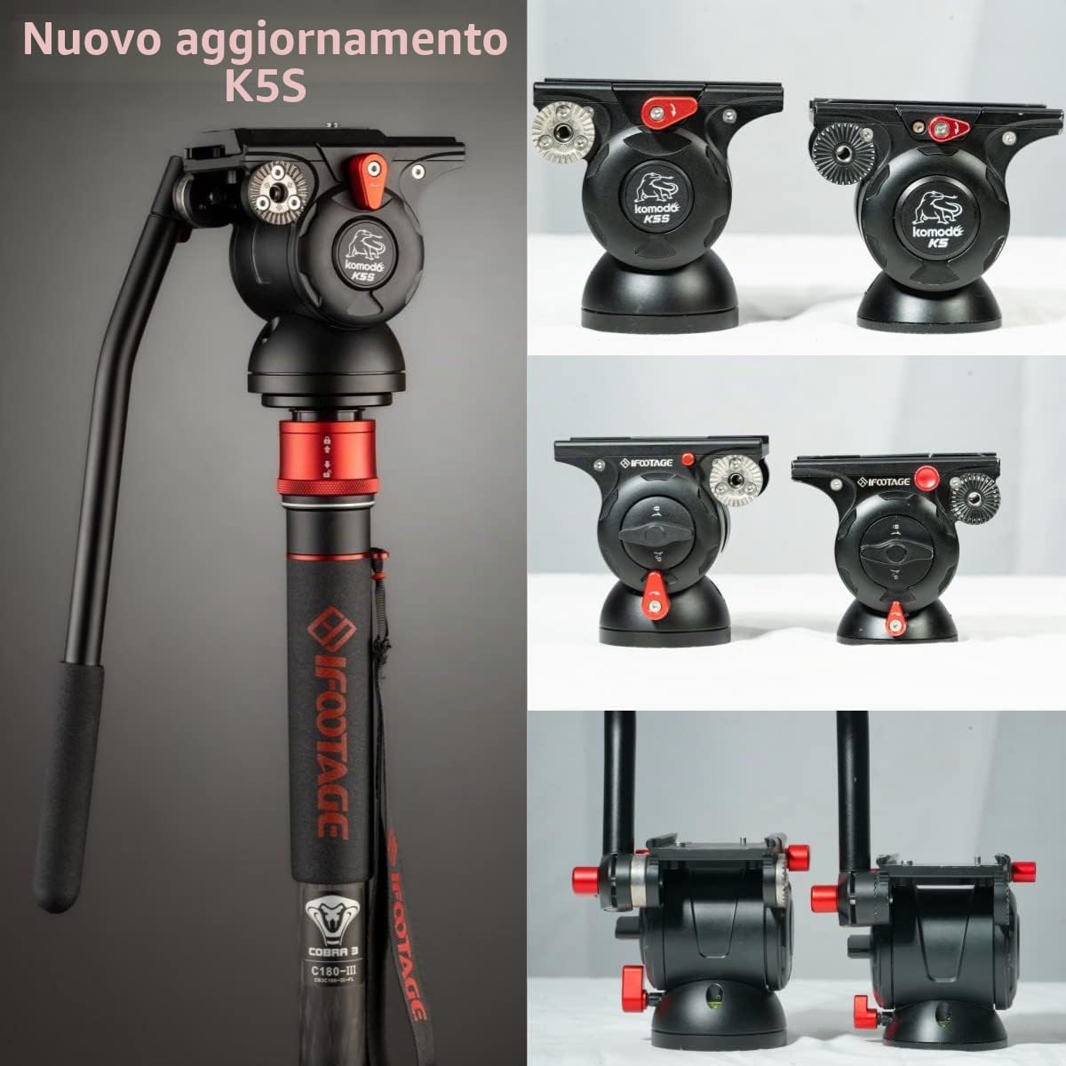 IFOOTAGE Testa Fluida Video Komodo K5S, Testa Fluida per Treppiede per Fotocamere con Piastra a Sgancio Rapido, per Fotografia Professionale, Creazione di Contenuti, Vlogging e Produzione Video