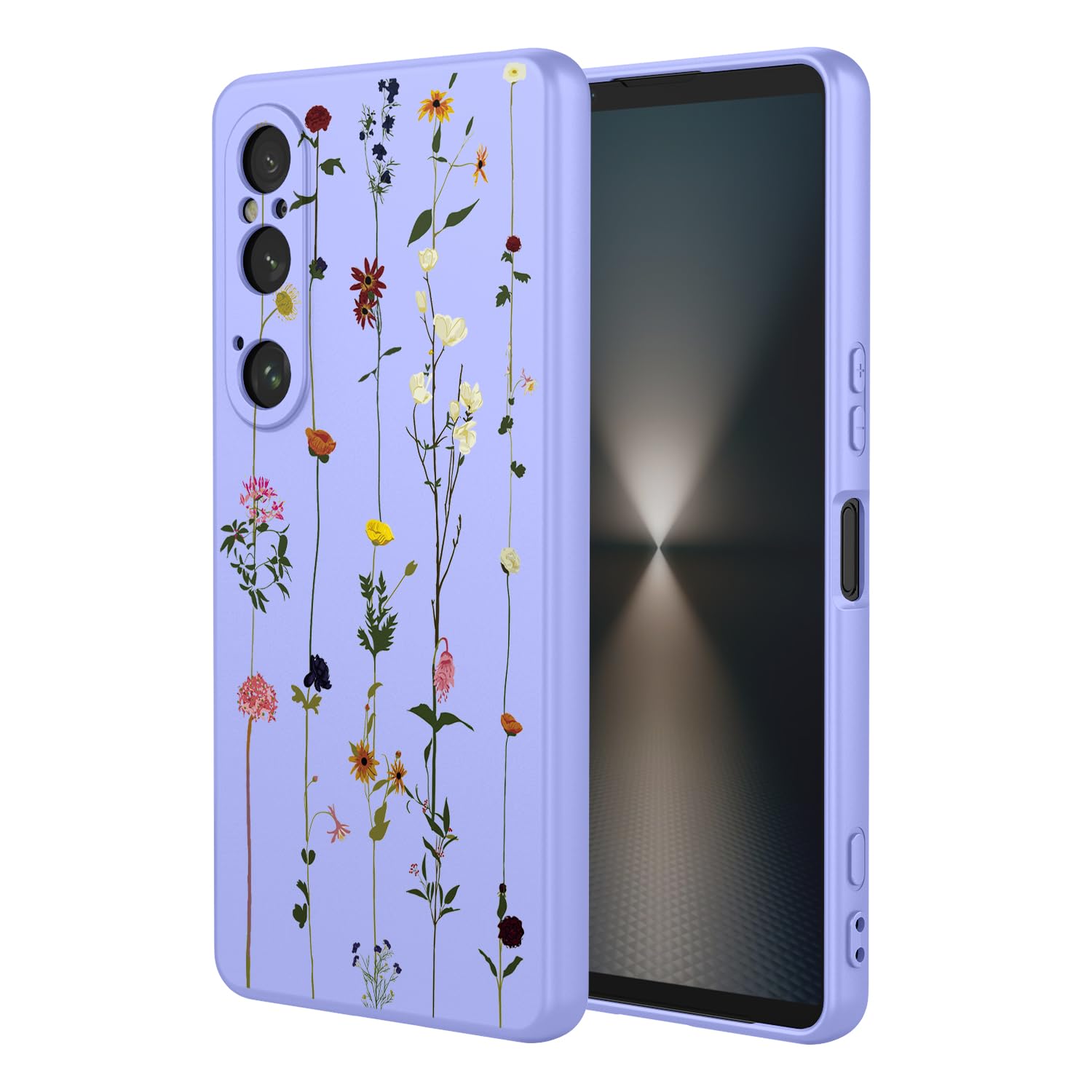 Phone Case for Sony Xperia 1 VI Case, XQEC54E Case Cute Flower Pattern Design Slim Protective Soft TPU Bumper Phone Cover for Sony Xperia 1 VI Purple Garden