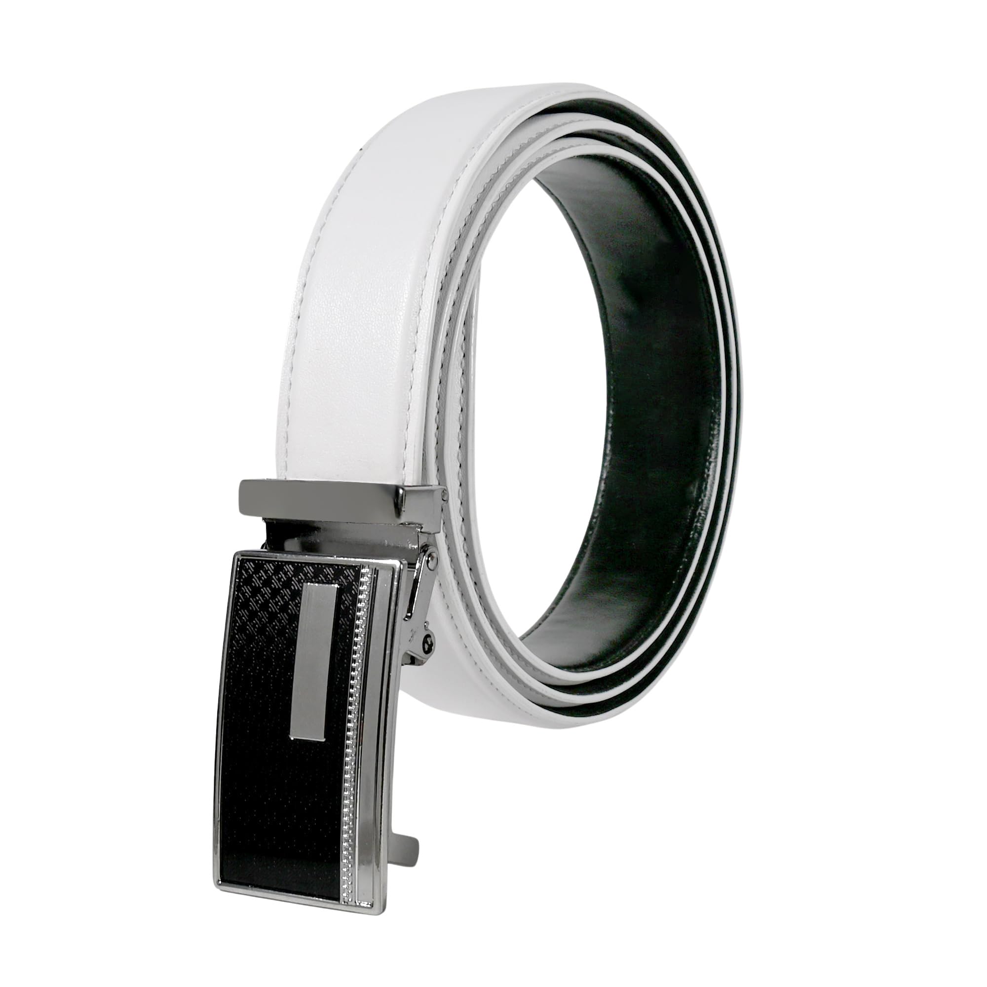 usl Faux Leather Autolock Cowboy white Belt for Men - Adjustable Size Fits Waist 28-42 Inches - Durable and Stylish Accessory-picture-29