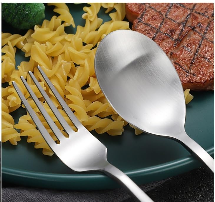 Ensemble de Couverts en Acier Inoxydable Mat – 4/16/24/32/40/48 pièces (Couteau, Fourchette et cuillère) avec Manches carrés, idéal pour Les Steaks, Finition Or Rose – 10 pièces