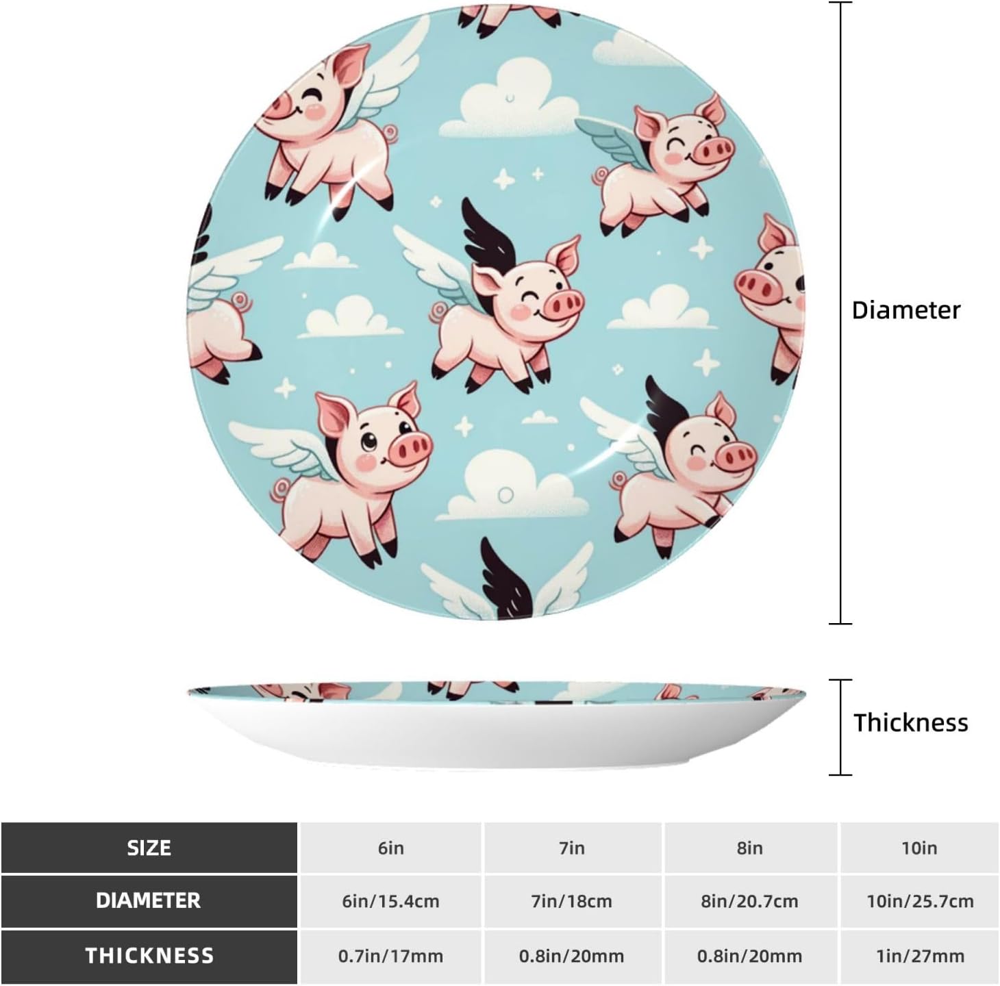 Flying-Pigs-Sky 10 Inch Decorative Plate With Stand, Elegant Display Wall Plate For Home Decor