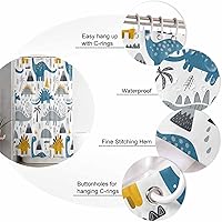 Vista 7 de Juego de cortinas de ducha impermeables con diseño de volcán de dinosaurios de dibujos animados, extra largas de 72 x 84 pulgadas, cortina de baño