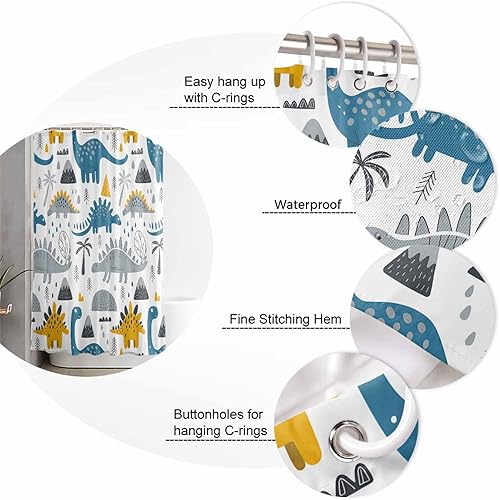 Miniatura 7 de Juego de cortinas de ducha impermeables con diseño de volcán de dinosaurios de dibujos animados, extra largas de 72 x 84 pulgadas, cortina de baño