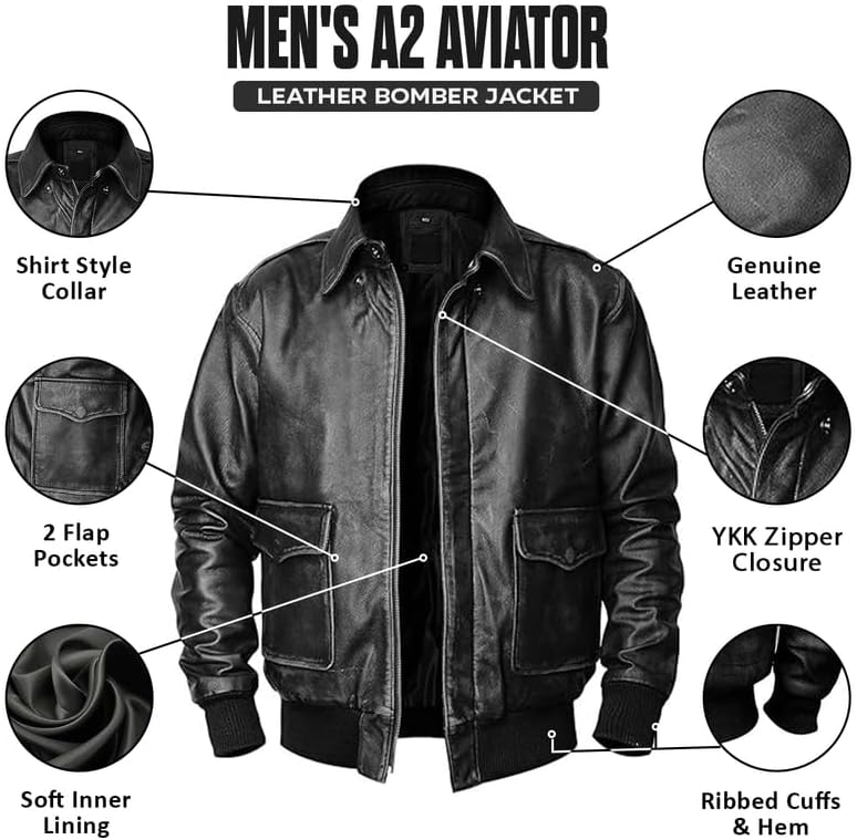 G-1 Leather Bomber Jacket Men - A2 Aviator Style Flight Distressed leather jacket - US Army WW2 Pilot Outerwear - Image 3