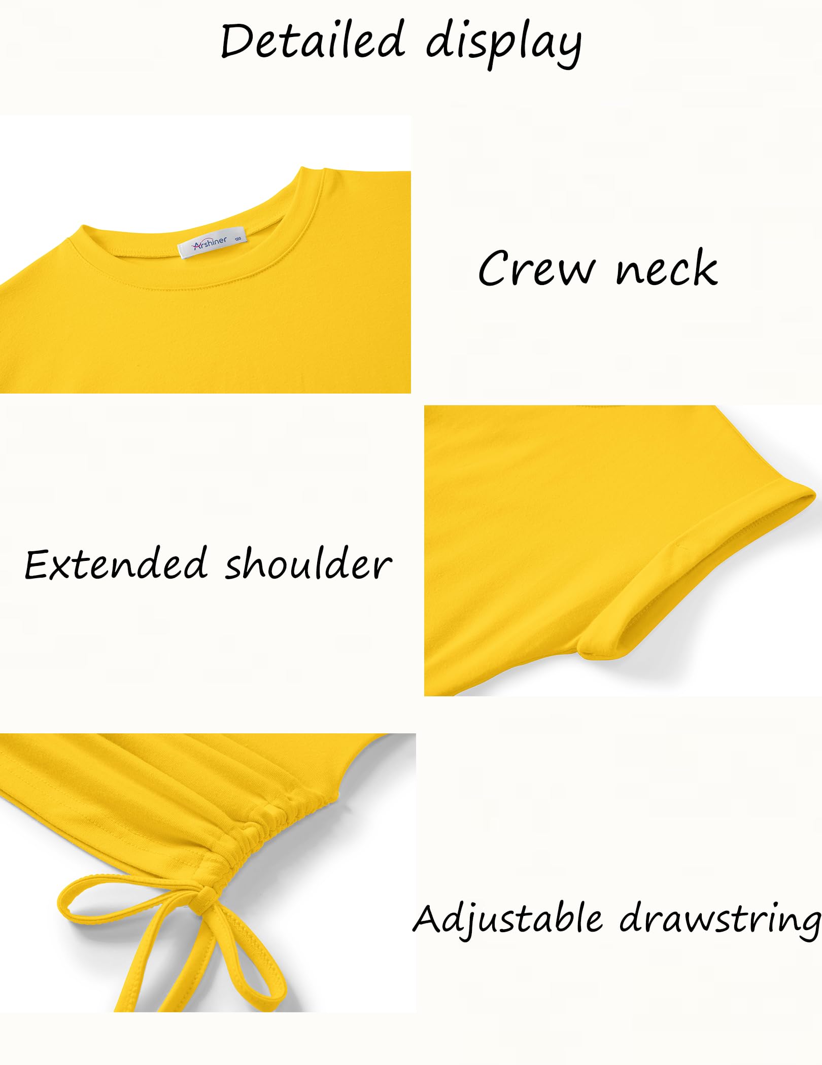 Arshiner Niñas Camisetas Manga Corta Extended Shoulder Niños Verano T-Shirt Algodón Cuello Redondo Manga Corta Shirt y Cordón para Niñas 6-14 Años