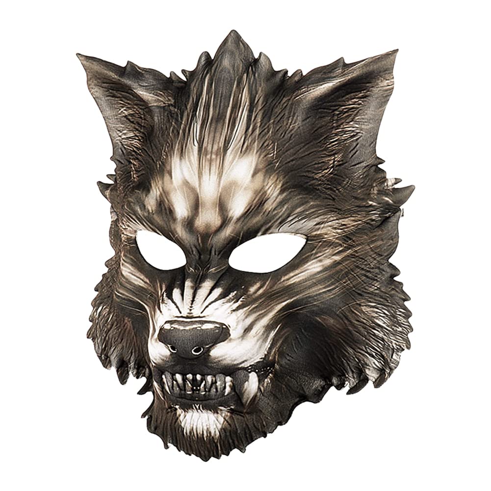 Halloween Horror Wolf Mask Cosplay Scary Full Face Mask for Men Boys Women Festival Fancy Dress Prank Trick Awful Adults Cosplay Props Toys Novelty Plastic Head Mask Headwear (Black) - Image 3