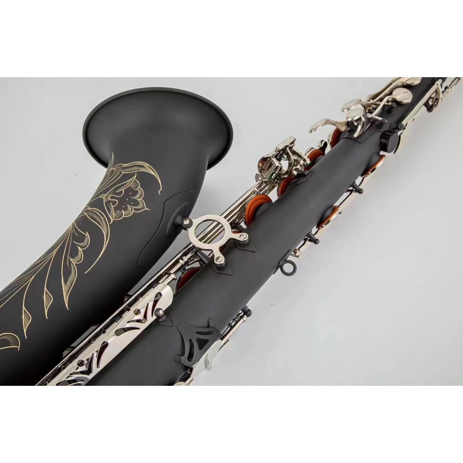 Saksofon Tenorowy Bb Tune Czarny Matowy Nikiel Instrument Dęty Drewniany Z Akcesoriami Do Futerału profesjonalny Saksofon (Color : Leather bag)