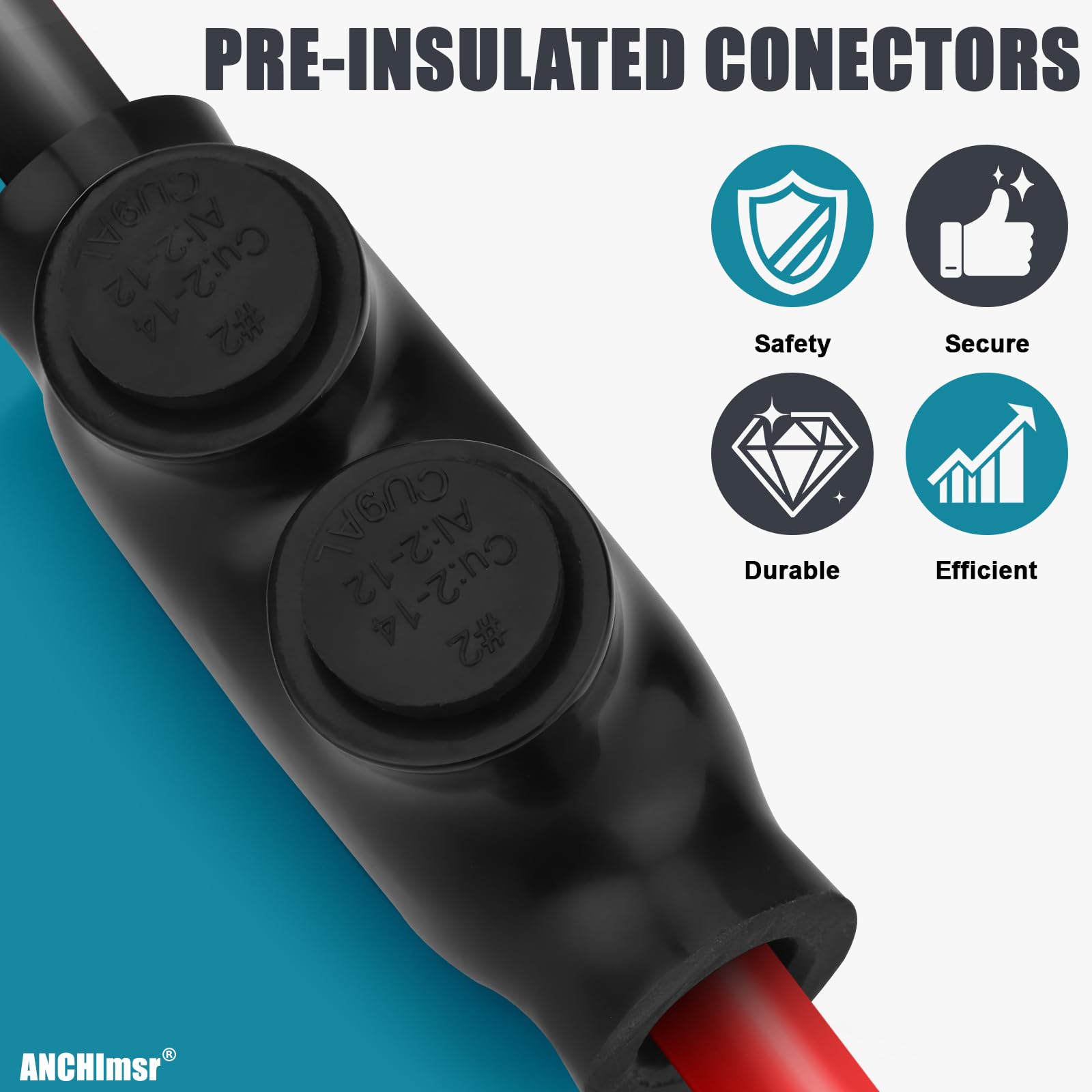 Conector de empalme aislado, 2-14 AWG, conectores de alambre de aluminio a cobre, empalmadores de cable de entrada en línea, conectores de cable hexagonales ranurados de 5/32 pulgadas (paquete de 5)
