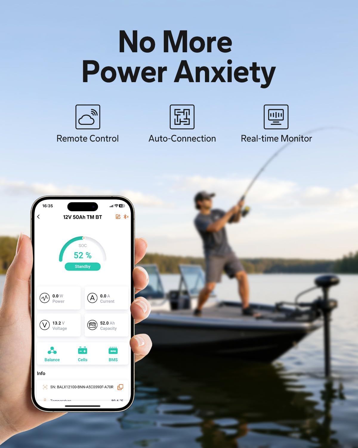 LiTime 12V 50Ah LiFePO4 Lithium Trolling Motors Battery Bluetooth, 4000+ Deep Cycle Marine Battery with Low-Temp Protection, EV-Grade Cells & Smart 50A BMS, Perfect for RV, Boat, Fishing Finder