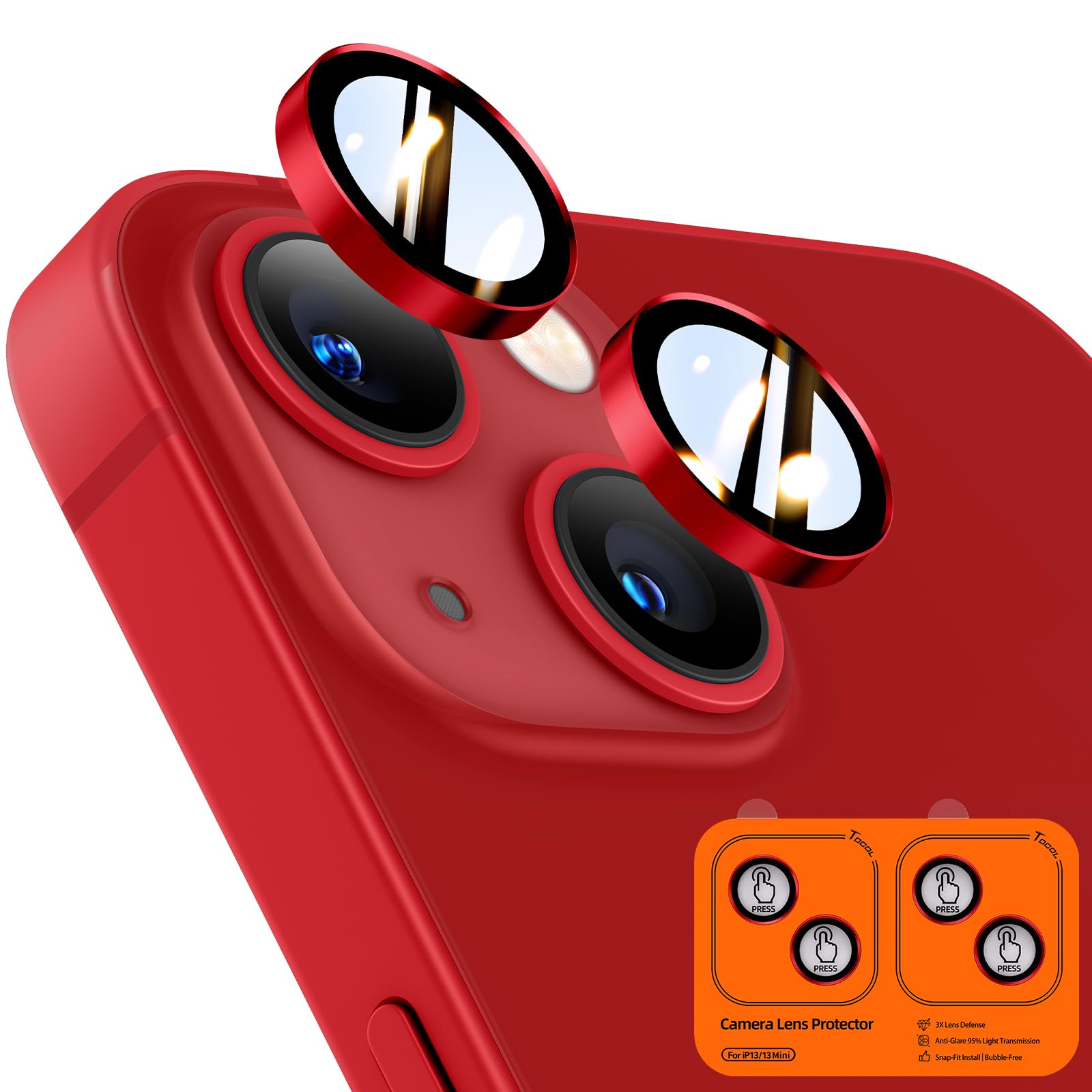 TOCOL Camera Lens Protector for iPhone 13 / iPhone 13 Mini Tempered Glass HD Individual Scratch Resistant Camera Cover Accessories Case Friendly 2 Pack（Red）