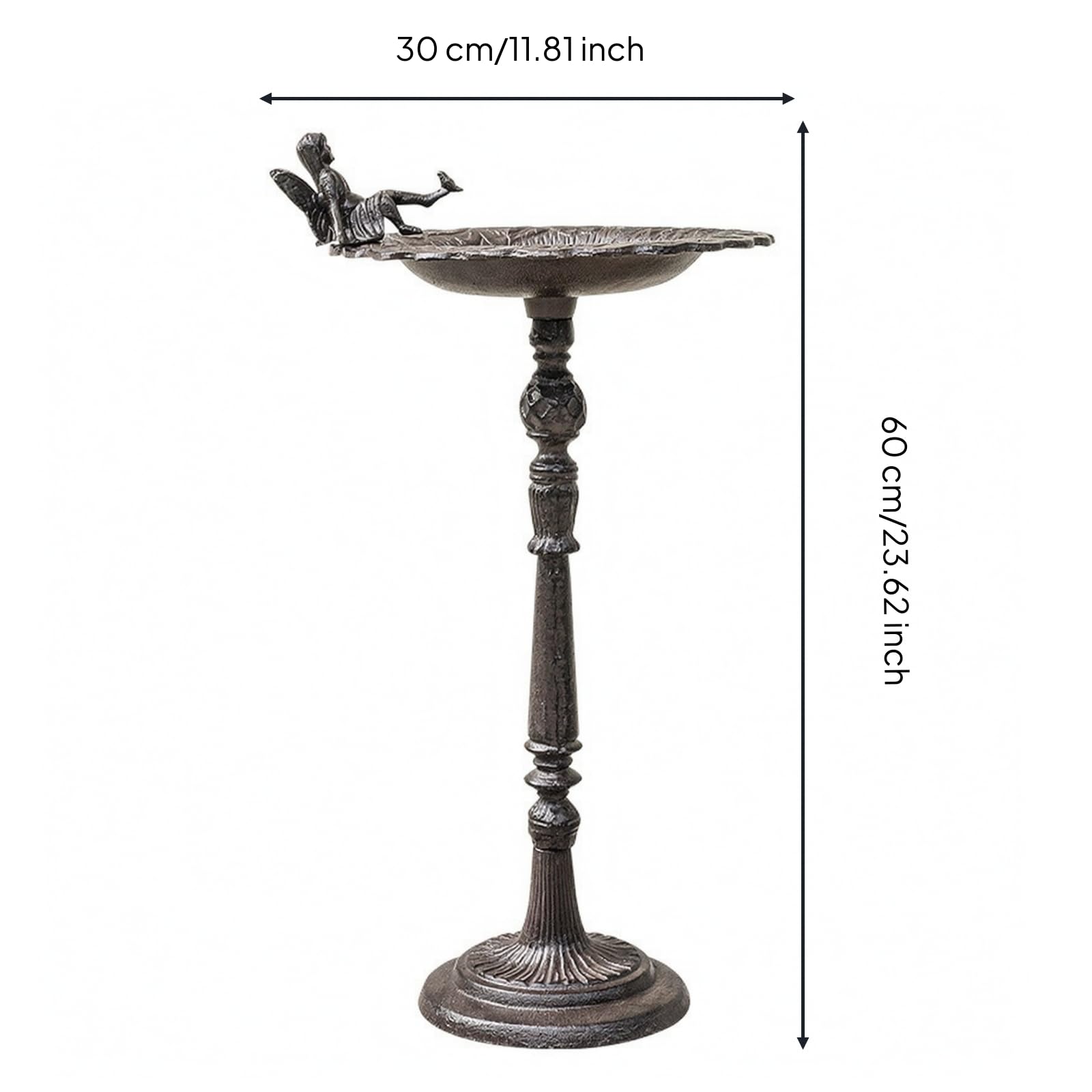 Vogelbad mit Elfenfigur freistehend Vogeltränke mit Standfuß wetterfest Vogelfuttersschale aus Gussmetall für Vogelliebhaber, Gartenbesitzer, Balkon