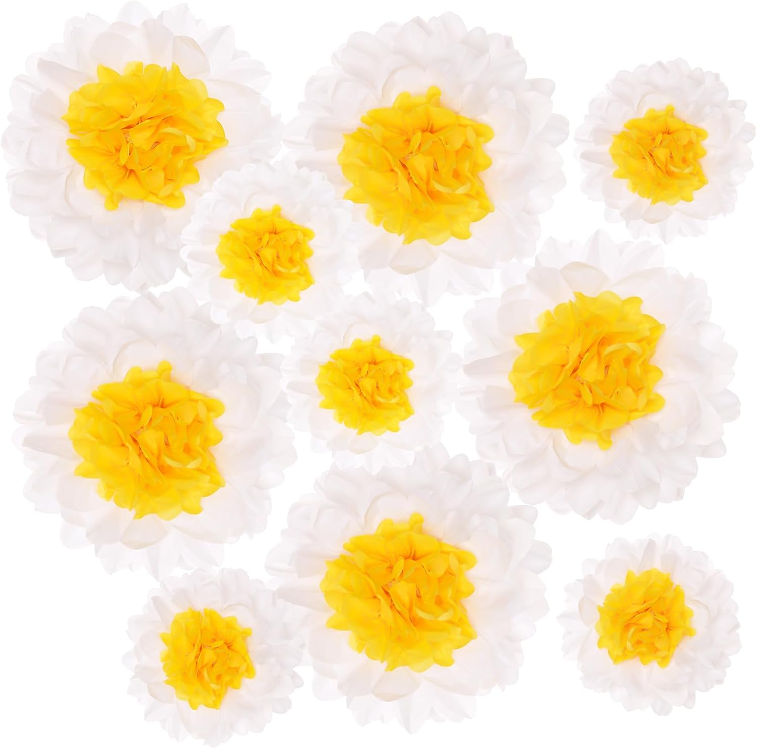 10 Pack Daisy Tissue Paper Pom Poms 8 12 Inch White Yellow Floral Hanging Decor for Birthday Wedding Baby Shower Classroom Party