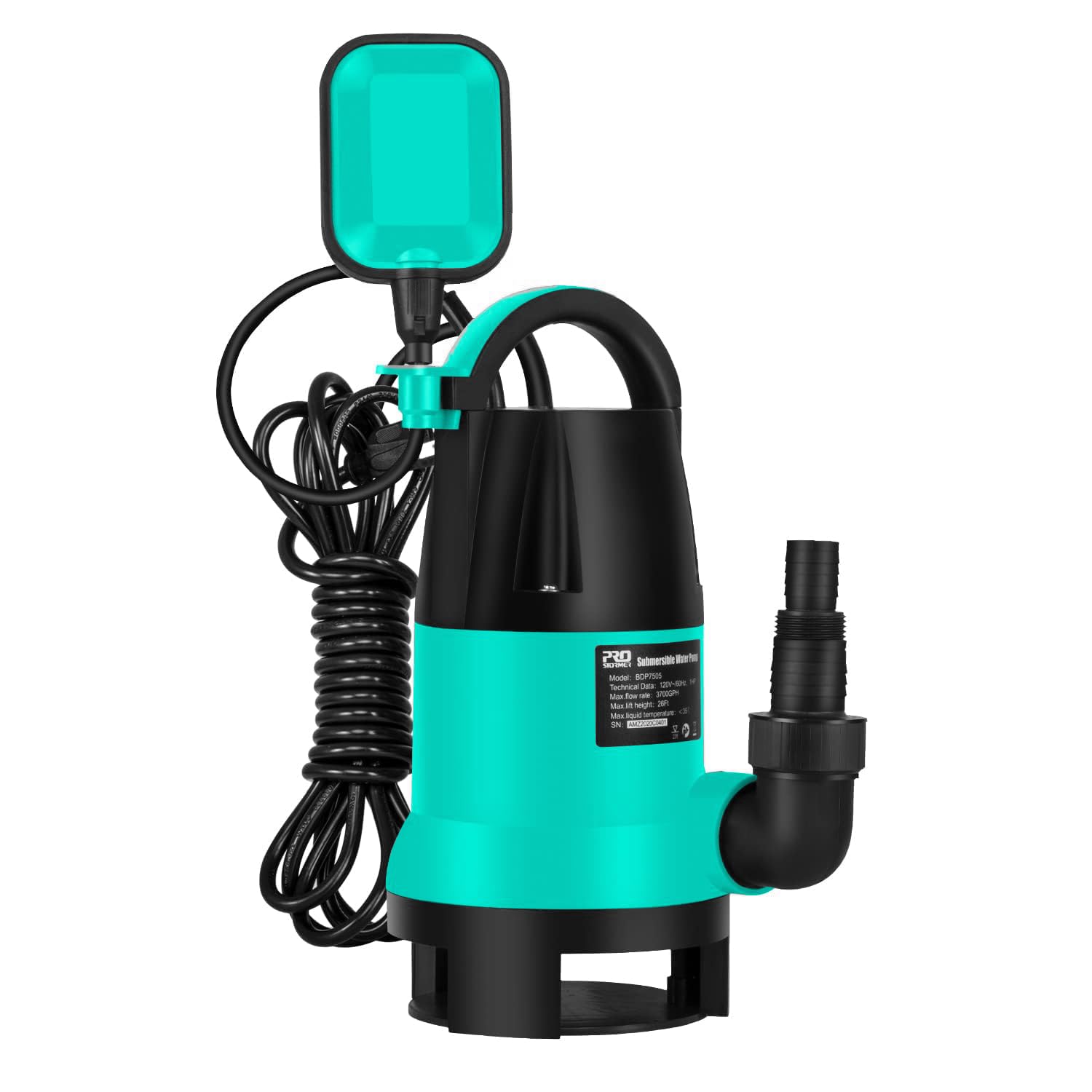 Sump Pump, Prostormer 1HP 3700GPH Submersible Clean/Dirty Water Pump with Automatic Float Switch for Pool, Pond,Garden, Flooded Cellar, Aquarium and Irrigation(Green)