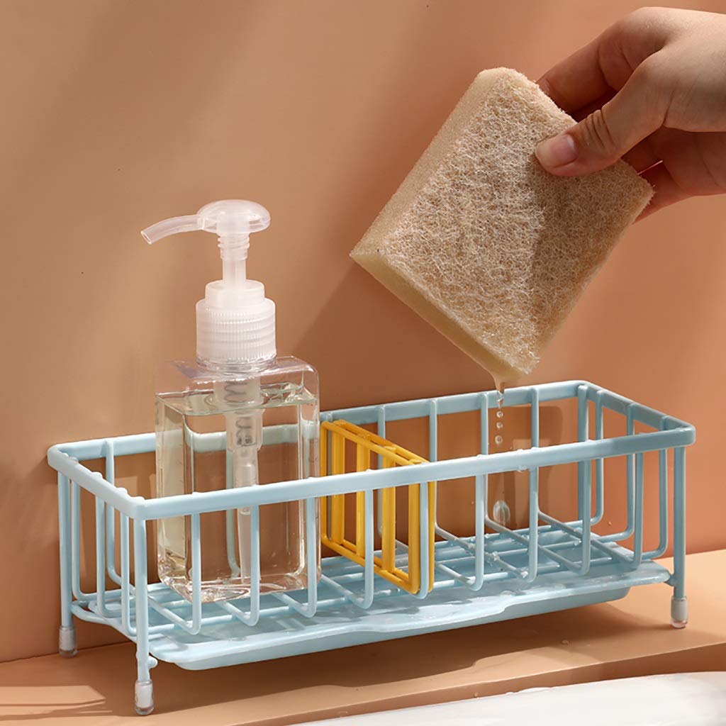 Sponge Holder Rack White Elegant Sink Sponge Dish Soap Caddy Box with Dish Drainer Tray
