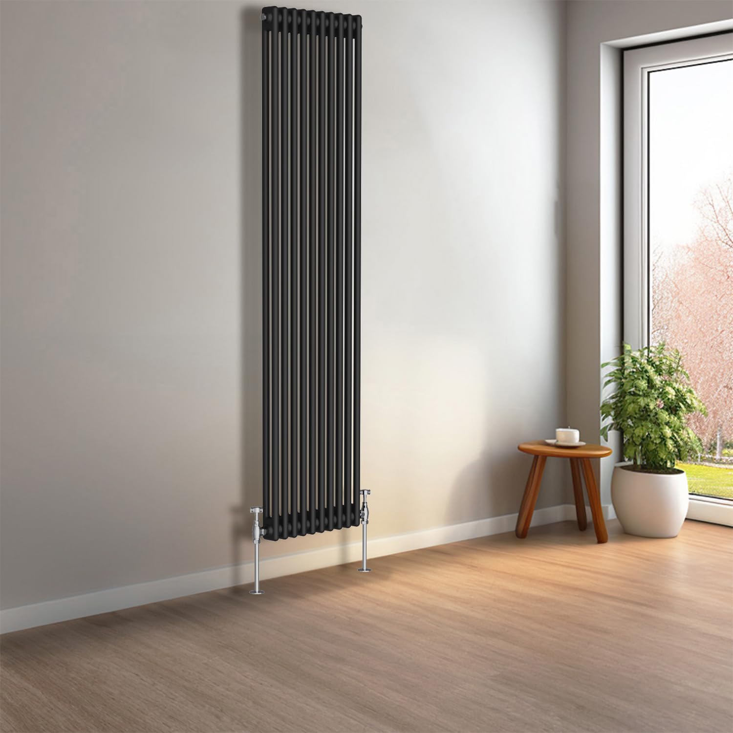 NRG 1800 x 470mm Black Vertical Traditional Column Cast Iron Style Radiator Central Heating Radiator Perfect for Bathrooms, Kitchen, Living Room Double Panel