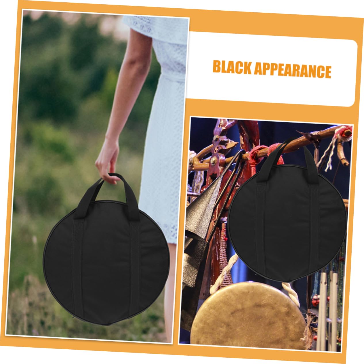 Toyvian Paquet de Rangement pour Gong et Cymbales 2pcs en Tissu Oxford Noir Étanche Poignée Portable pour Musiciens et Artistes Diamètre 40 Cm Épaisseur 8 Cm