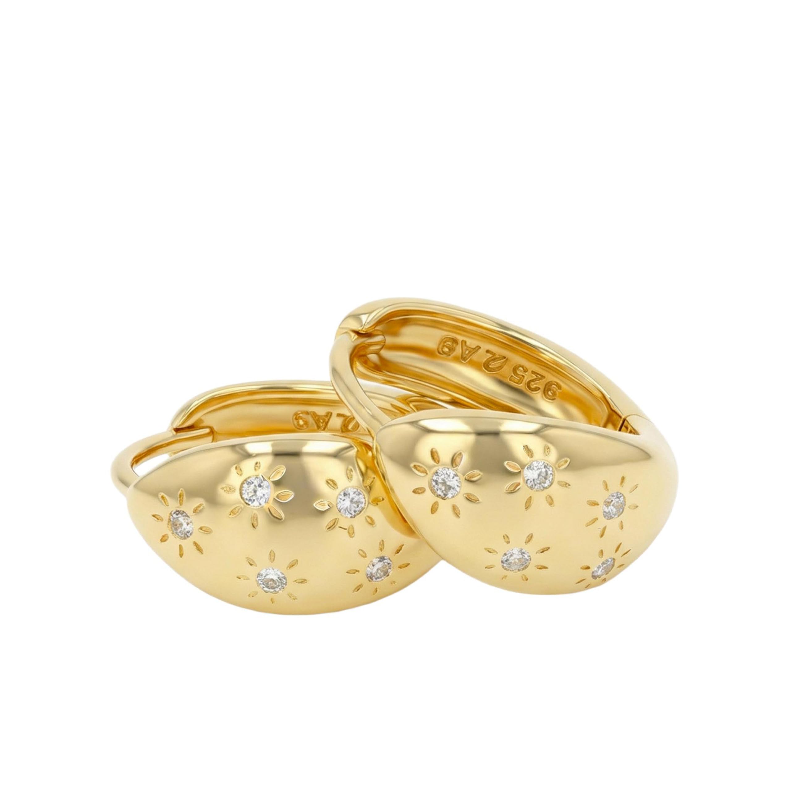 NOELANI - Damen Ohrringe 925 Silber - Vergoldet/Golden - mit Zirkonia Stein - Klobig Creole - NOE-E0026
