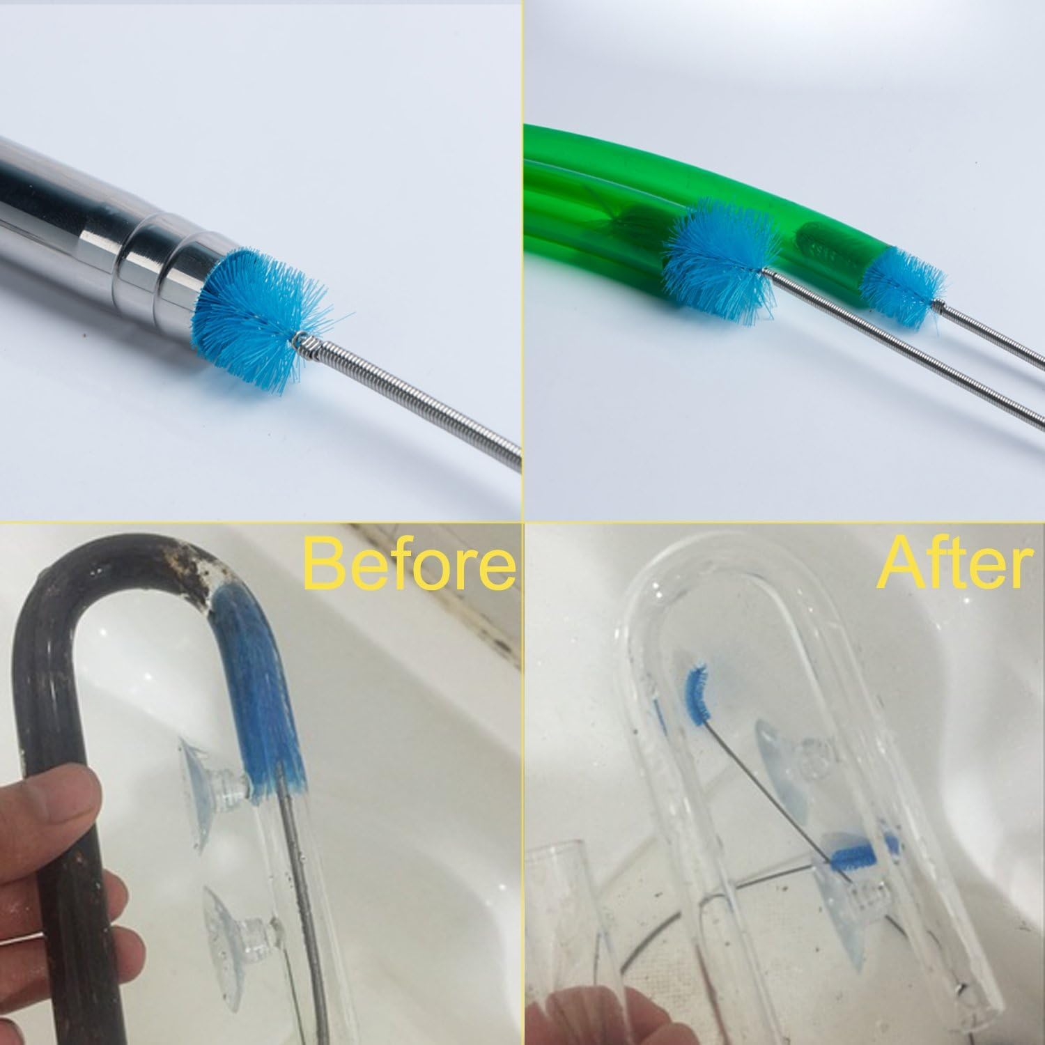 TED TABBIES - Aquarium Filter Brush Flexible Double Ended Bristles Hose Pipe Cleaner Stainless Steel Long Tube Cleaning Brush for Fish Tank or Home Kitchen (Sky Blue) 4