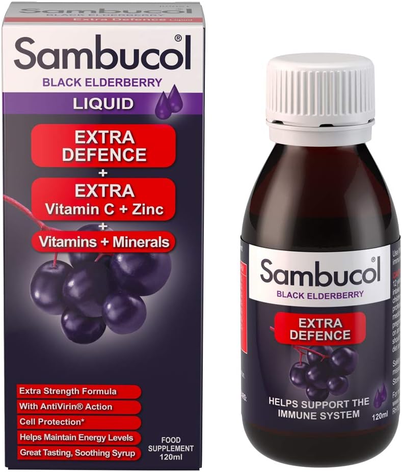 Sambucol, Black Elderberry, Extra Defence, Extra Vitamin C and Zinc, Syrup (120 ml)