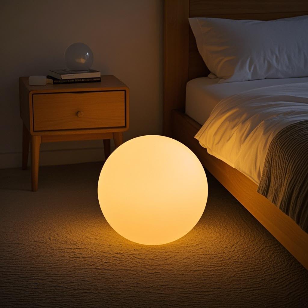 Photo 1 of 12-Inch LED Ball Light, Changing Glowing Orb Light with Remote, Soft Dimmable Globe Floor Lamp, Rechargeable Globe Mood Lamp, Waterproof Decorative Cordless Night Lights for Home Bedroom Nursery Patio