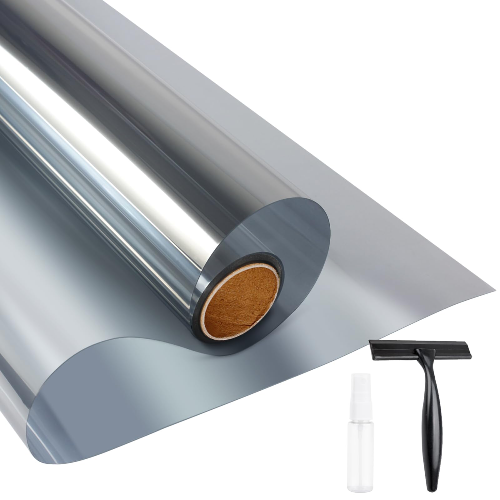 KESPEN - Película unidireccional para ventana, privacidad diurna, adherencia estática, bloqueo solar, antirrayos UV, tinte reflectante para ventana, para el hogar y la oficina, plata, 17.5 pulgadas x