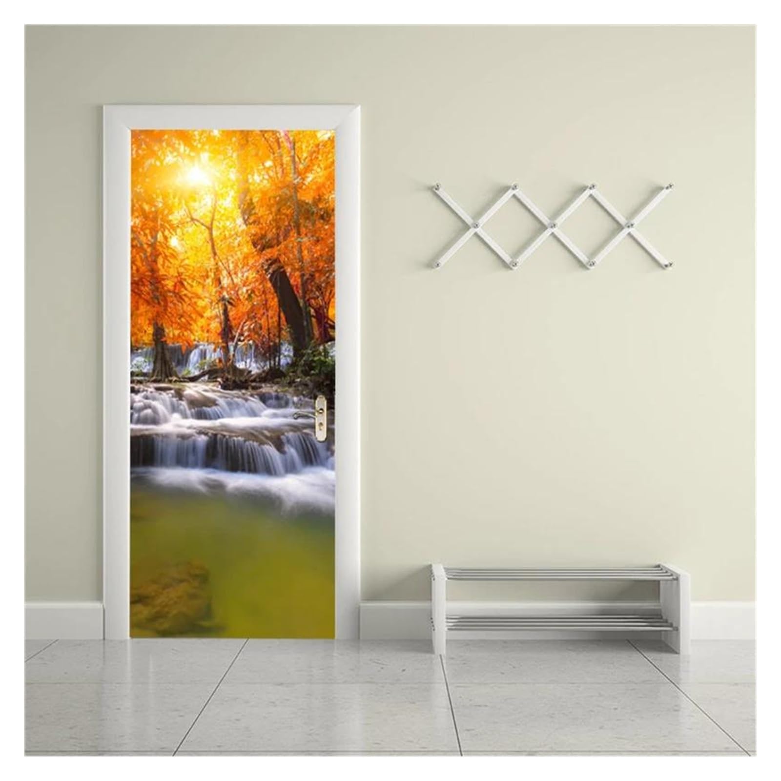 Sticker de porte cascade pour rénover sans peindre, poster adhésif mural 90x200cm