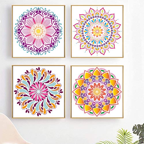 Image of CZONG 9 Pack 12 X 12 Inch Large Rangoli Stencils Mandala Stencil Laser Cut Painting Template For Diy Art|Wall Stencil|Tile Stencil|Floor Stencils-Wall Stencils For Painting Large Pattern