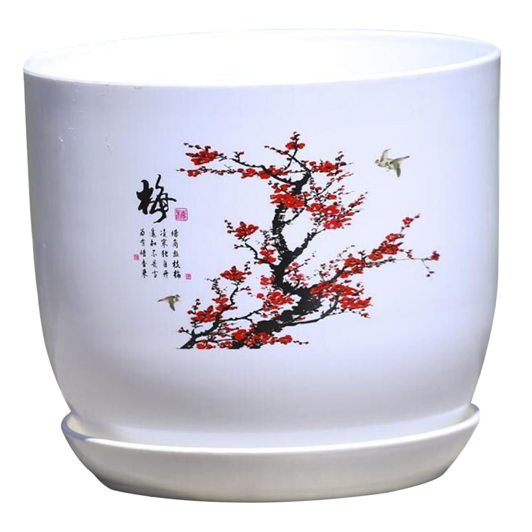 Wedhapy Flower Pot Planter for Indoor Plant 8.7x7.9x5.9'' Chinese Plant Pot with Saucer & Drainage Hole Resin Flower with Delicate Pattern for Home, Office Style 1
