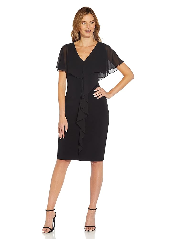 Adrianna Papell Women's Jersey and Chiffon Sheath, Black, 4 Adrianna Papell Women's Jersey and Chiffon Sheath, Black, 4