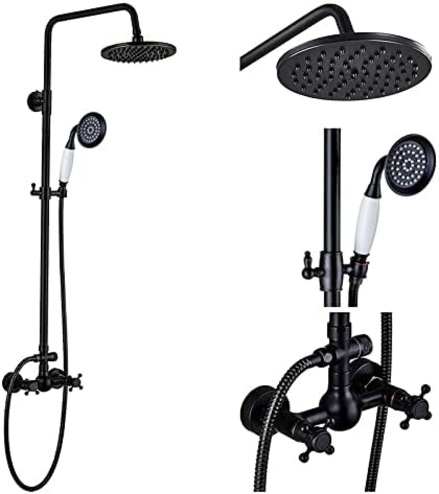 GLJTUO Shower system, Bathroom Rainfall Shower 8inch Mixer Faucet Dual Handle Brass Black Shower Set Faucet Wall Mount Rainfall Shower Mixer Tap Handshower,Shower Faucet B01,Sho,Shower Faucet A02