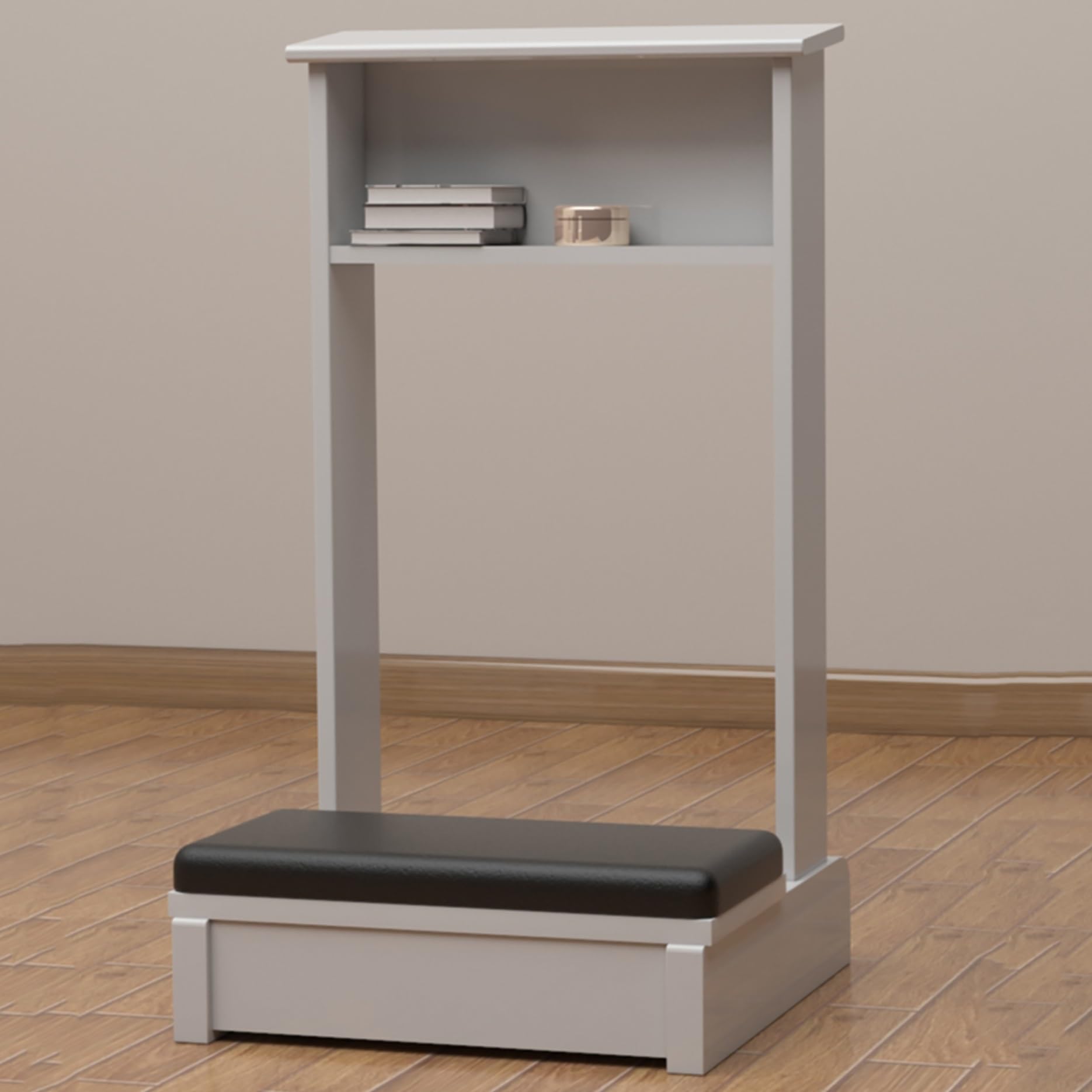 Banc de prière église et maison avec table et étagère de culte
