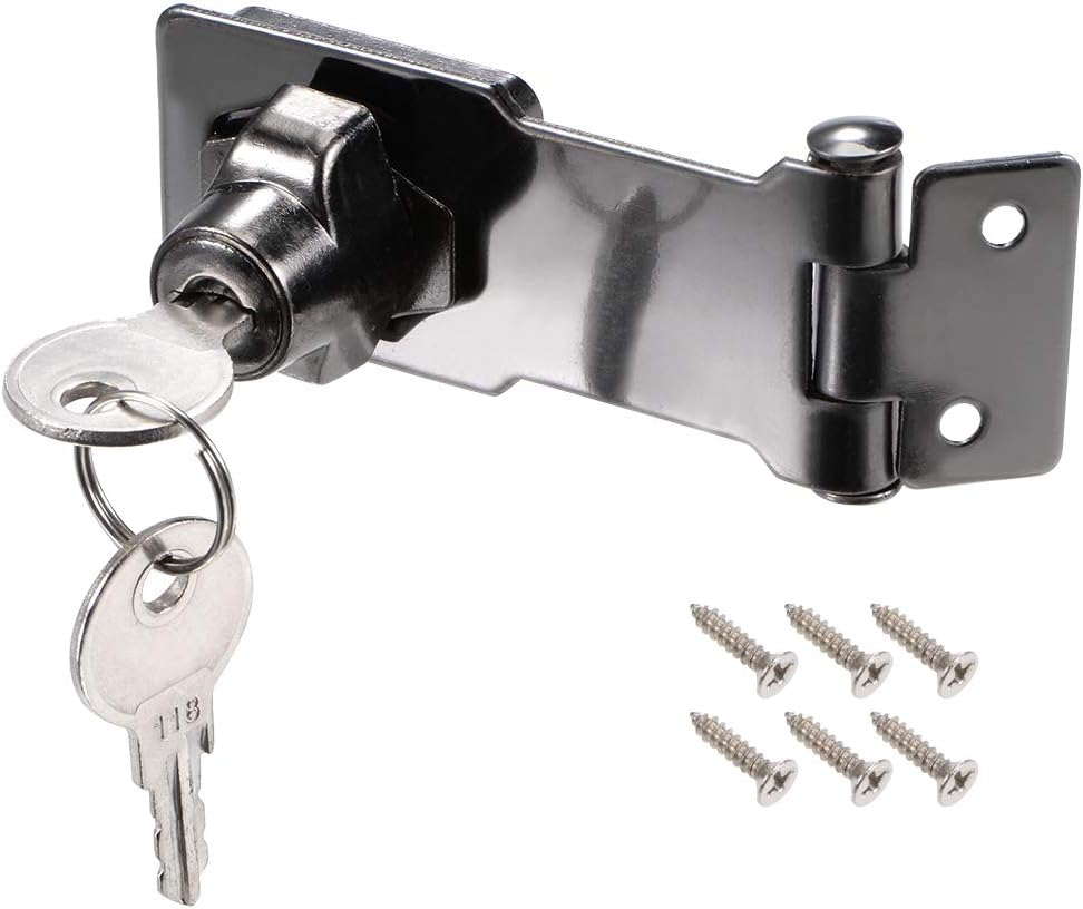 uxcell 3-inch Keyed Hasp Locks Zinc Alloy Twist Knob Keyed Locking Hasp W Screws for Door Cabinet Keyed Alike Black