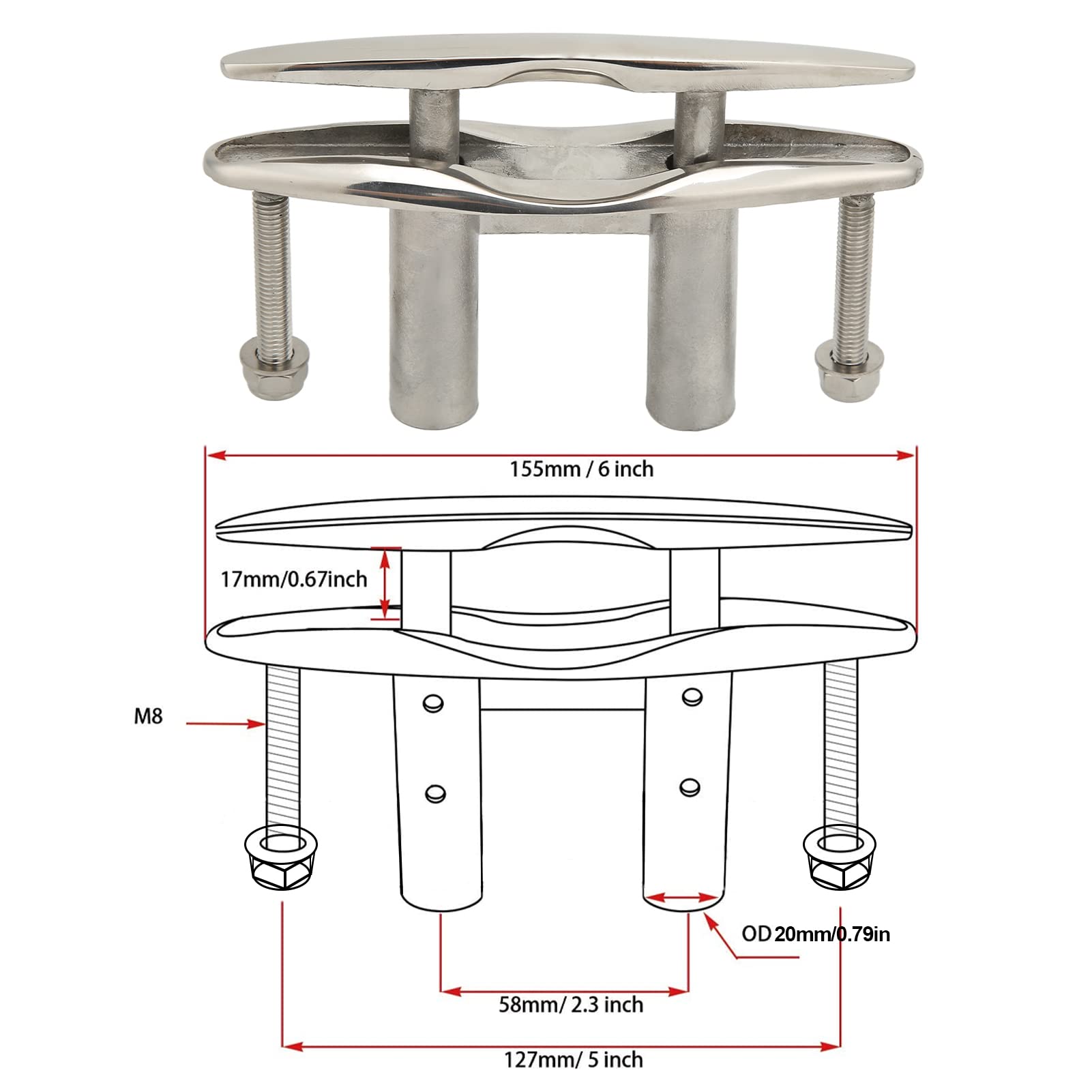 KIMISS Dock Bitta, 6in Pull Up Barca Bitta In Acciaio Inox 316 Heavy Duty Marine Dock Bitta con Controdadi per Yacht