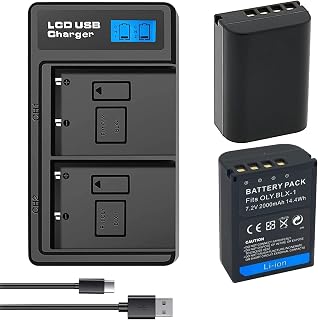 SLODA 2 Pack BLX-1 Batteries and LCD Display Dual Battery Charger for Olympus OM System OM-1 OM1 BLX-1 BLX1 Replacement Camera- 7.2V 2000mah 14.4wh