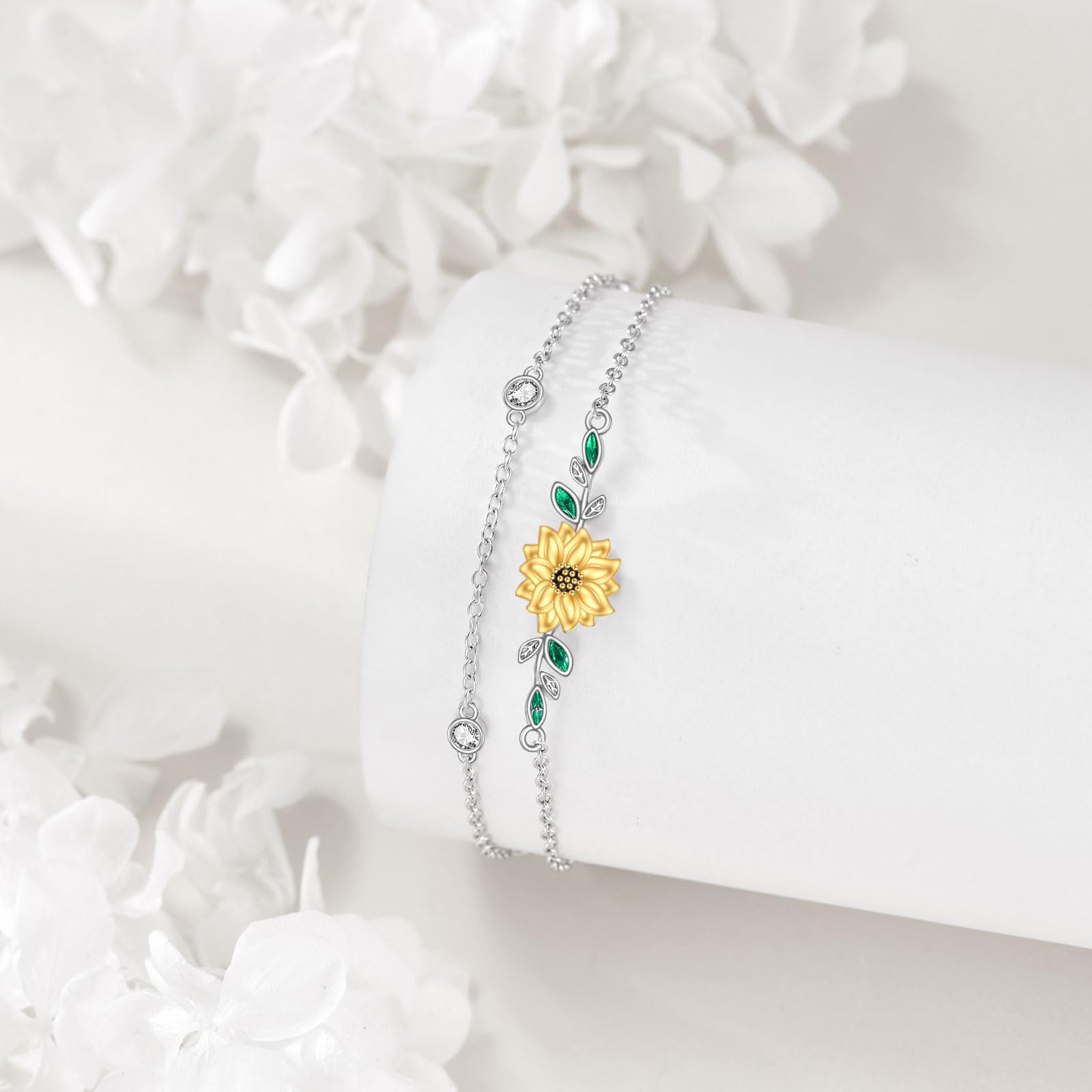 YFN Bracciale in argento sterling 925, a doppio strato, con fiori, alla moda, regalo di compleanno, per signore, madre, nonna, normal, Argento sterling, Nessuna pietra preziosa