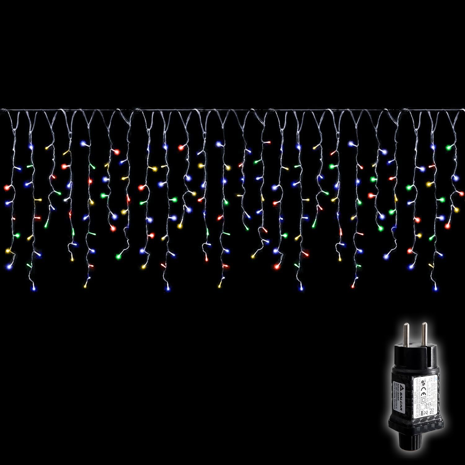 SALCAR LED Eisregen Lichterkette Außen, 5m 200er LED Lichtervorhang Innen Weihnachten mit 8 Modi, Timer und Memory-Funktion, Wasserdicht Weihnachtsbeleuchtung Außen für Pavillon Balkon, Bunt