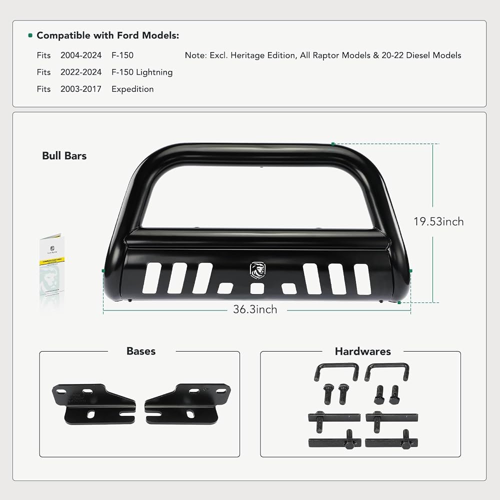 LED Light] J2 For 03-24 Ford F150 Expedition Bull Bar Push Bumper Grille Guard