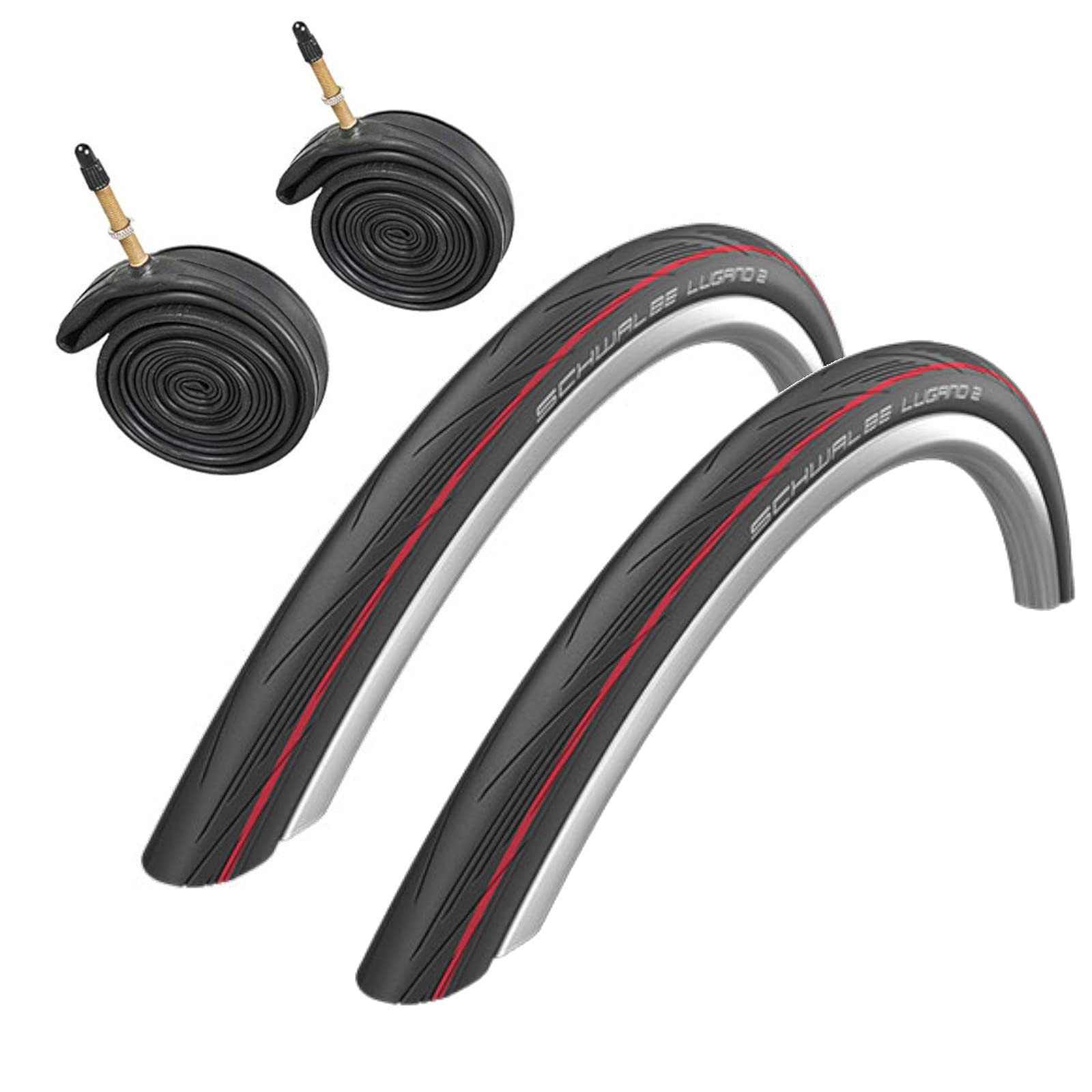 Schwalbe Lugano 700 x 25c Road Bike Tyres with Presta Inner Tubes (Pair) - Red