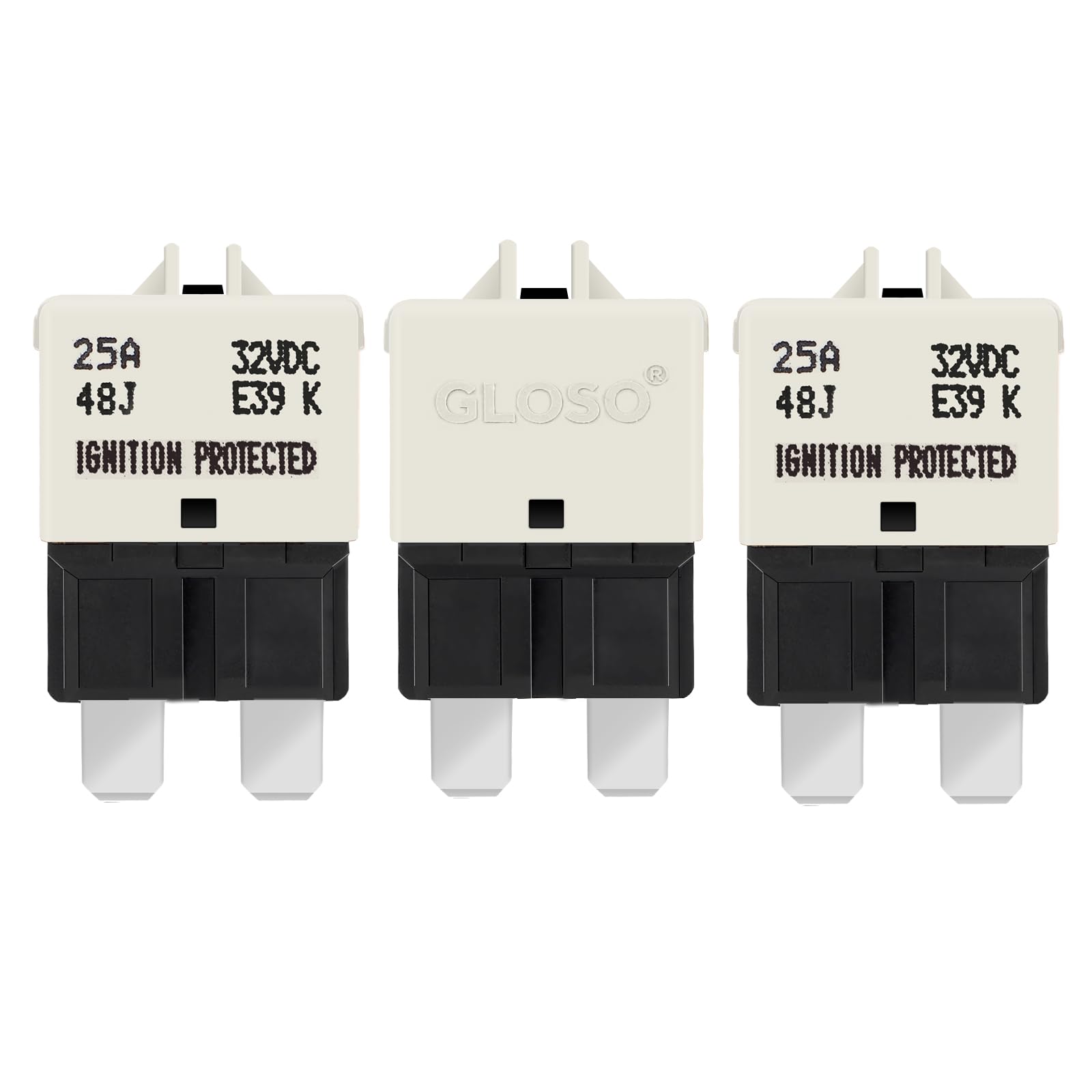 GLOSO E39 ATO ATC manual reset circuit breaker(25A,3PACK), White