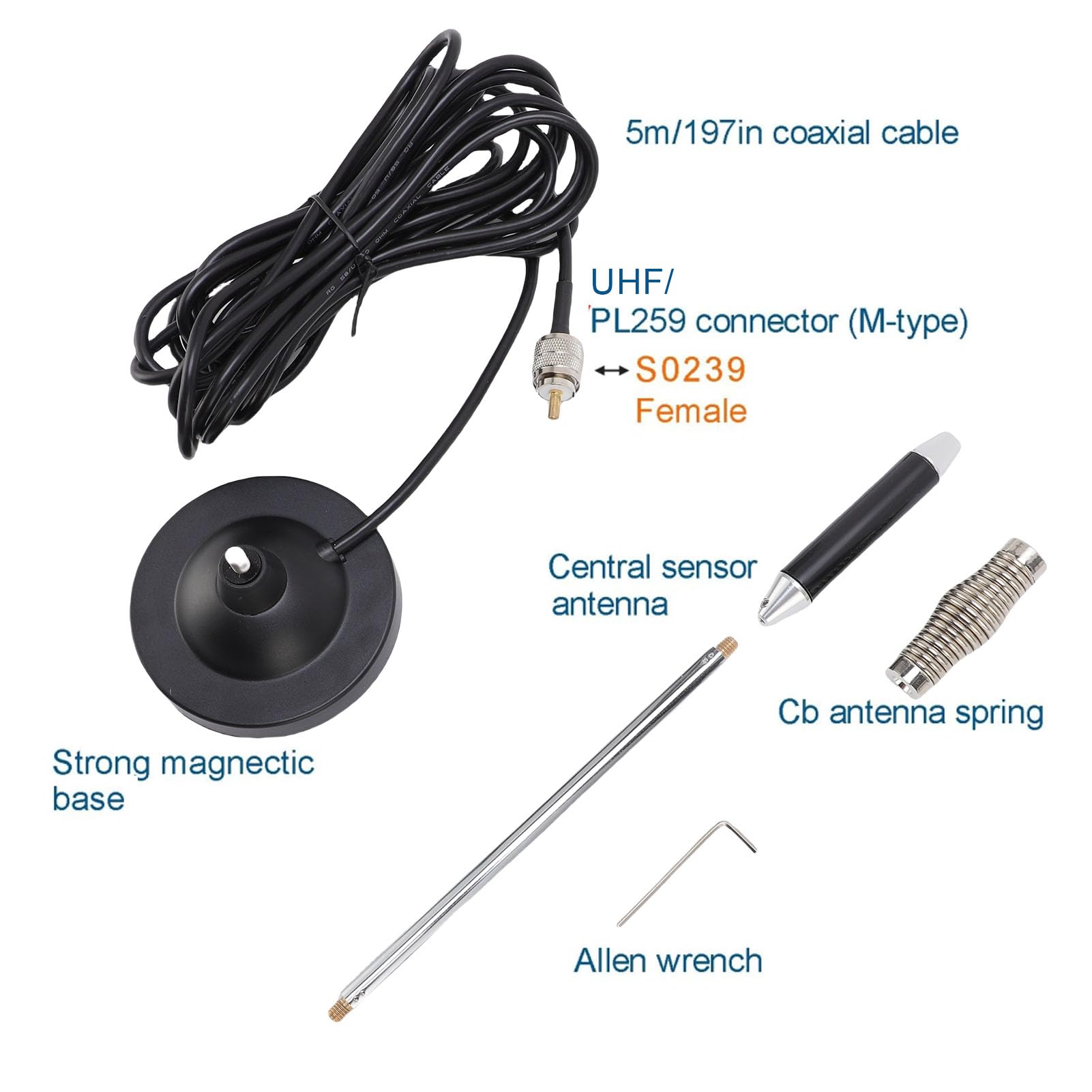 Cryfokt Antena CB con Montaje Magnético 26-28MHz para Coches (Cable de 3
