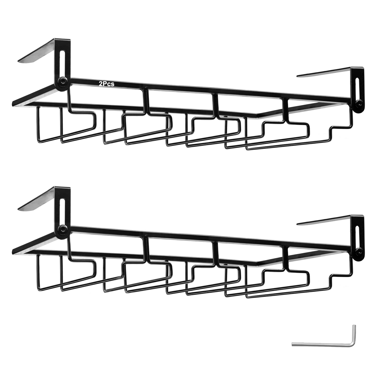 MERYSAN 2 Piezas Soportes para Copas de Vino de Metal Organizador, Colgador para copas interior armario, Mantener los Vasos Secos Debajo del Gabinete con Tornillos para Bar Restaurante Cocina